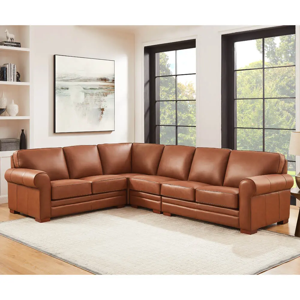 Brookfield Leather L-Shaped Convertible Sectional Sofa Brown Authentic Leather hydeline furniture
