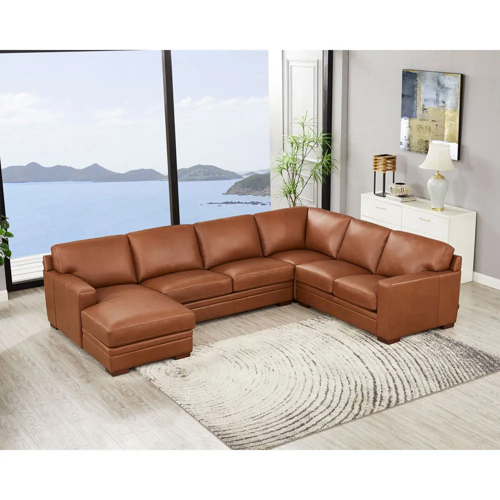 Dillon Leather Left Chaise Sectional Brown Authentic Leather Wood Primary Frame hydeline furniture