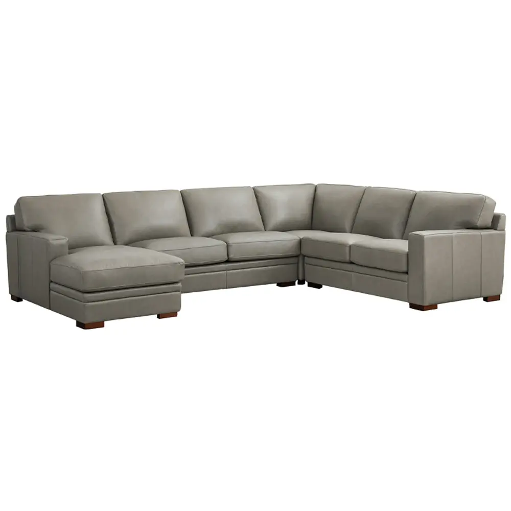 Dillon Leather Left Chaise Sectional Gray Authentic Leather Wood Frame hydeline furniture