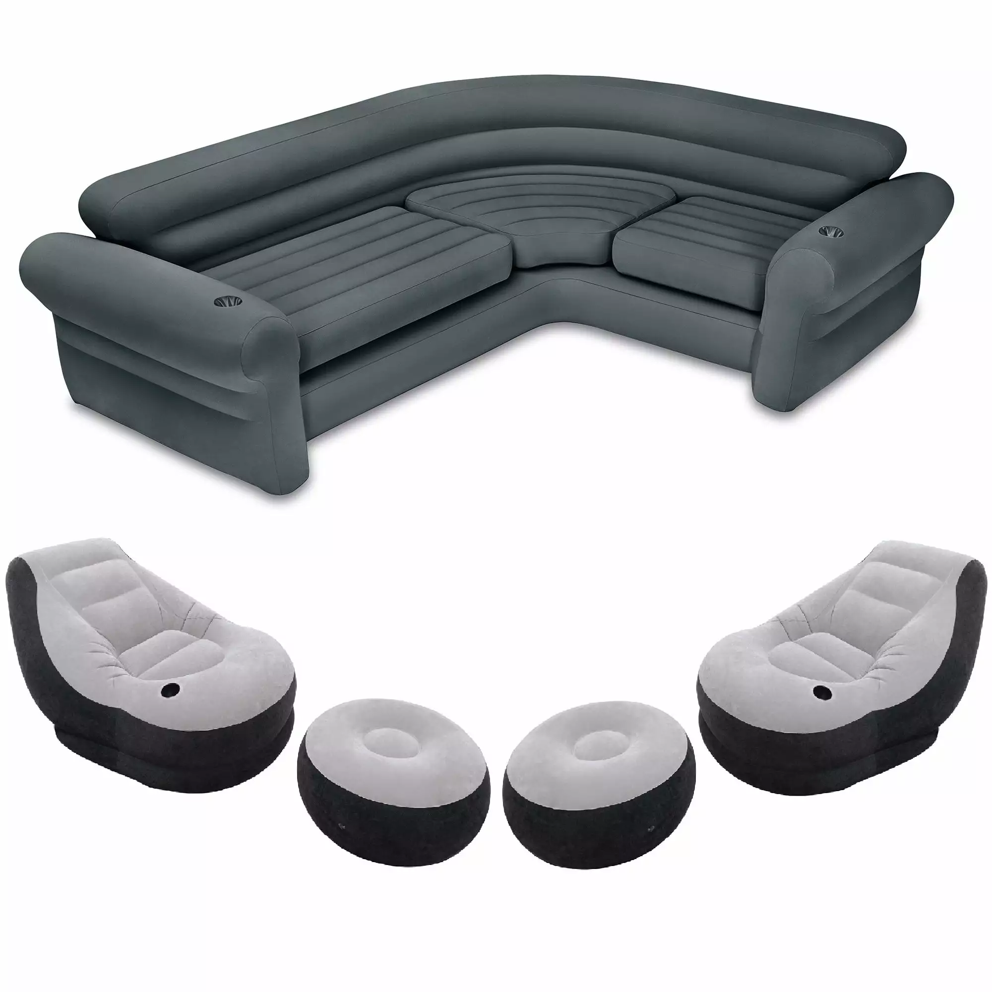 Intex Indoor Corner Sectional Couch Set Lounge Chair and Ottoman 2 Pack