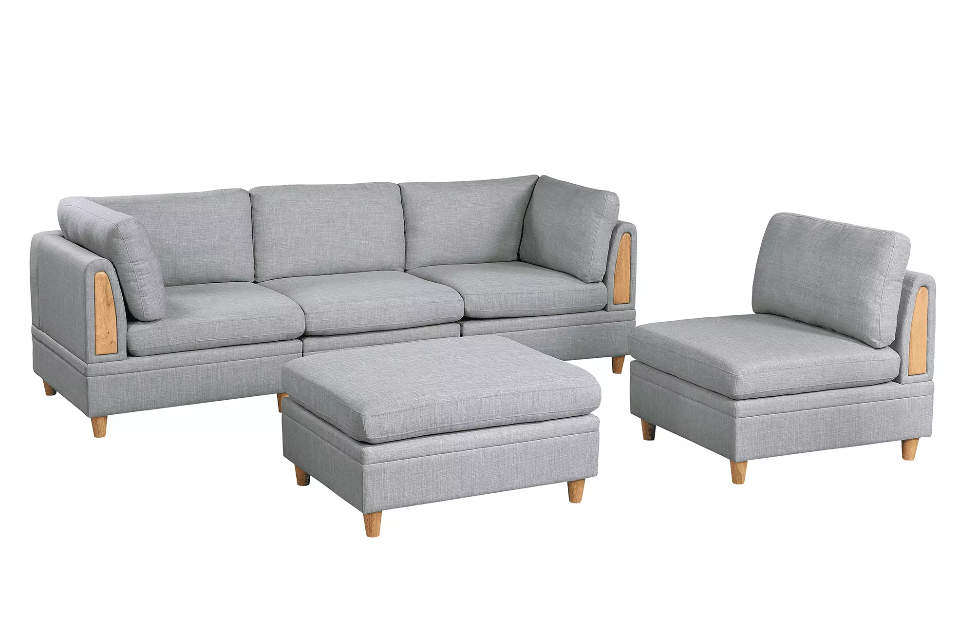 Modern Modular Sectional Sofa Set 5Pc Light Gray Living Room Furniture Jamini