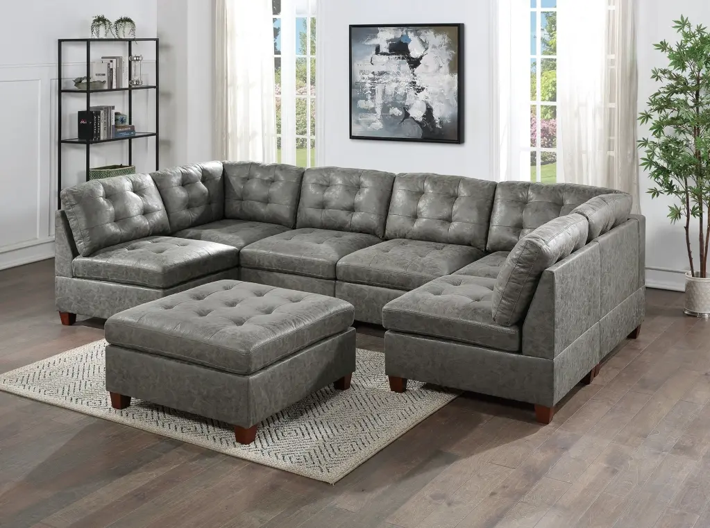 Antique Grey Modular Sectional Sofa 7 Piece Set Tufted Comfortable Living Room Furniture kanepe