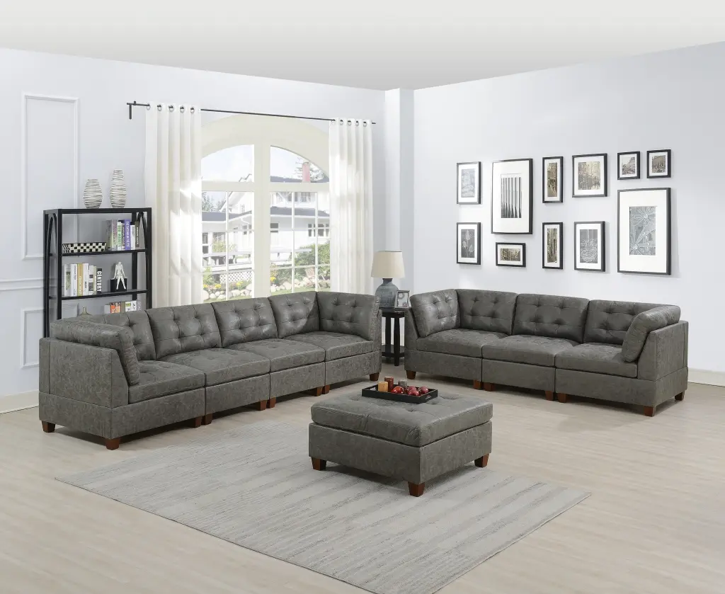 Antique Grey Modular Sofa Set 8Pc Tufted Couch Living Room kanepe