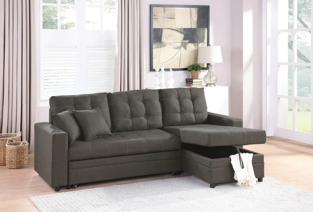 Ash Black Convertible Sectional Pull Out Bed Sofa Reversible Chaise kanepe