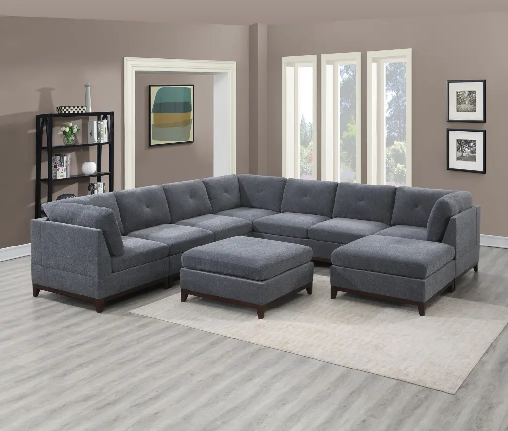 Ash Grey Chenille Fabric Modular Sectional 9Pc Set Living Room Furniture kanepe