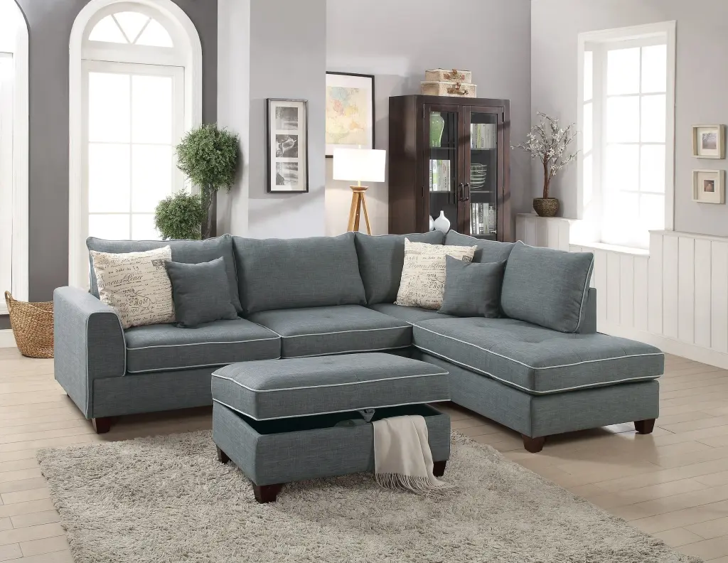 Beautiful 3 Pcs Sectional Sofa Steel Dorris Fabric Cushion Sofa Chaise Lounge kanepe