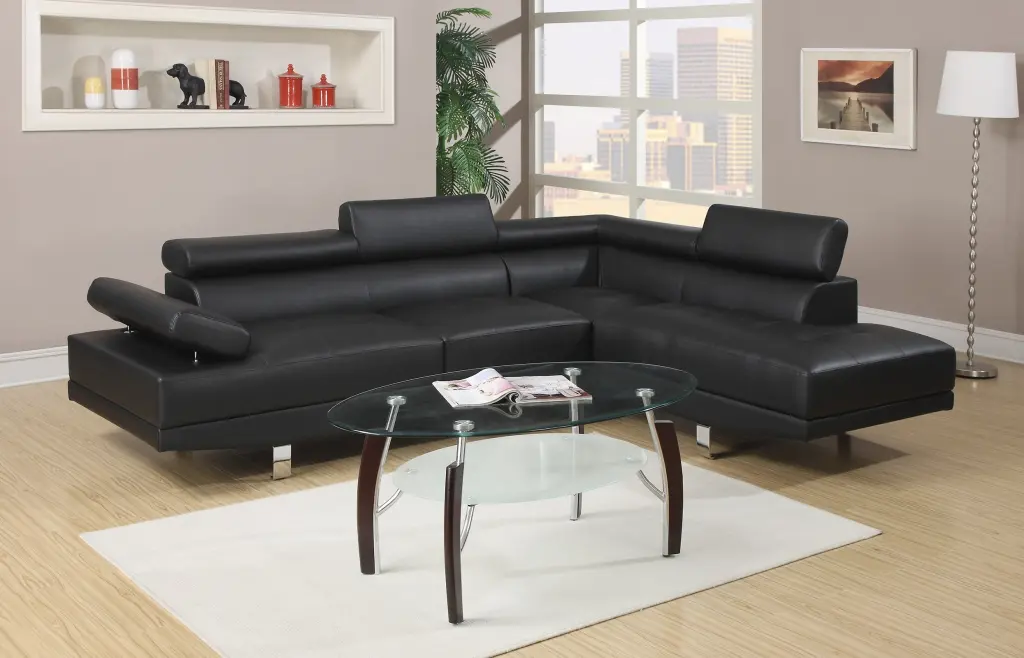 Black Faux Leather Sectional Sofa Living Room Furniture Adjustable Headrest kanepe