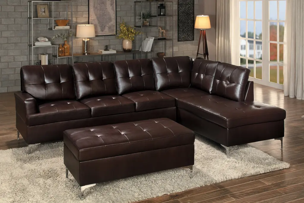 Contemporary Brown 3 Piece Sectional Sofa Reversible Chaise Ottoman Tufted Design kanepe