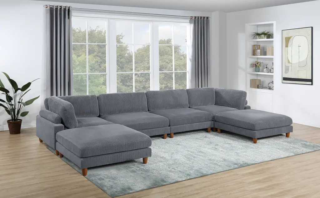 Contemporary Dark Gray 6 Piece Modular Sectional Set Corduroy Upholstery kanepe
