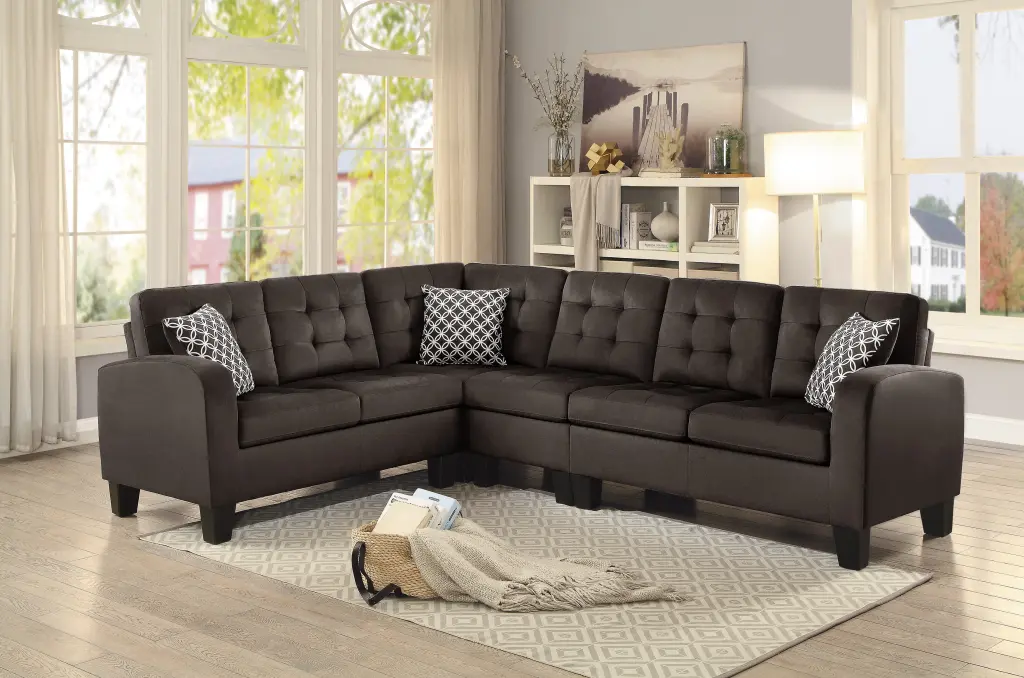 Dark Brown Reversible 4 Piece Sectional Sofa Tufted Textured Fabric Modern Living Room kanepe