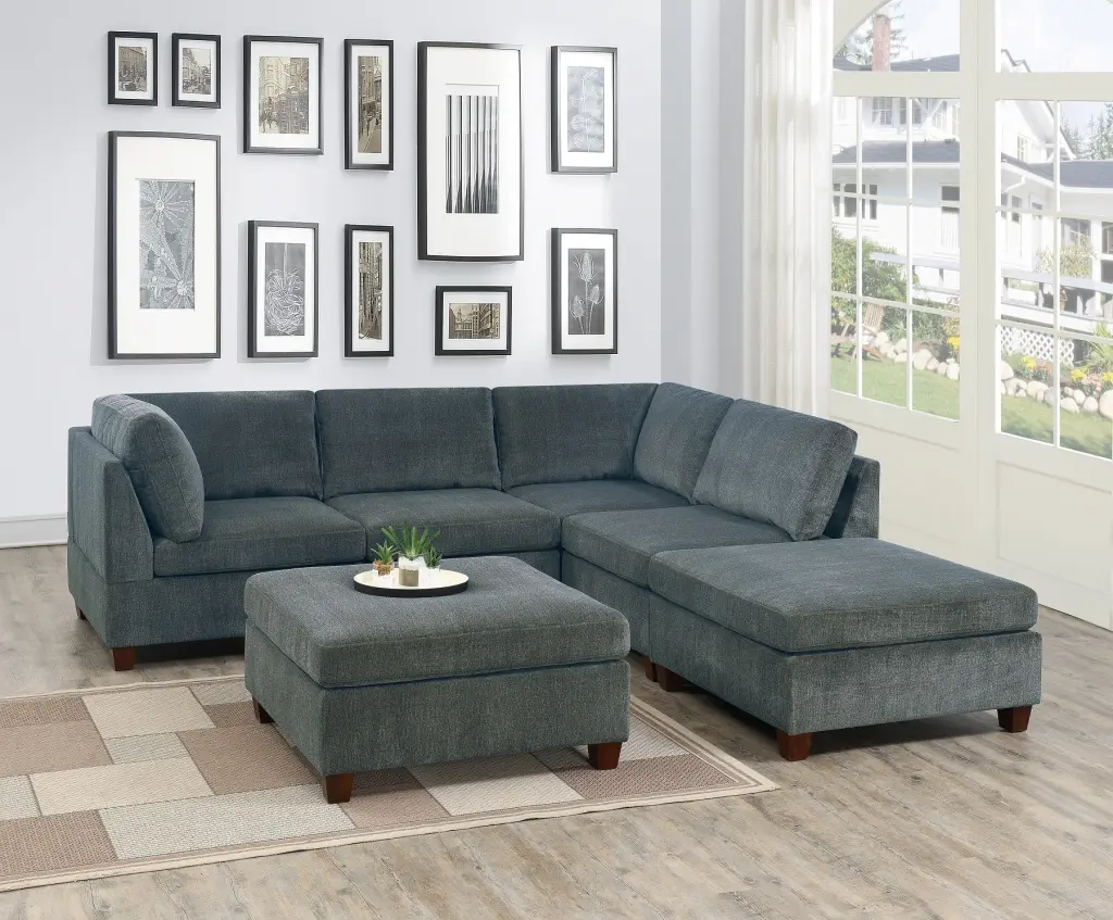 Living Room Furniture Grey Chenille Modular Sectional 6Pc Set Corner Lounge - Modern Sofa Set kanepe