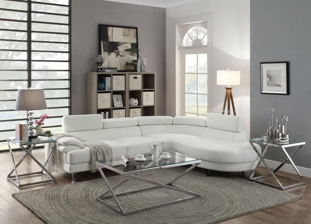 Living Room Furniture Sectional Sofa 2Pc Set White Faux Leather kanepe