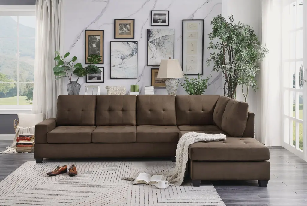 Modern Living Room 2 Piece Sectional Reversible Sofa Chaise Tufted Detail kanepe