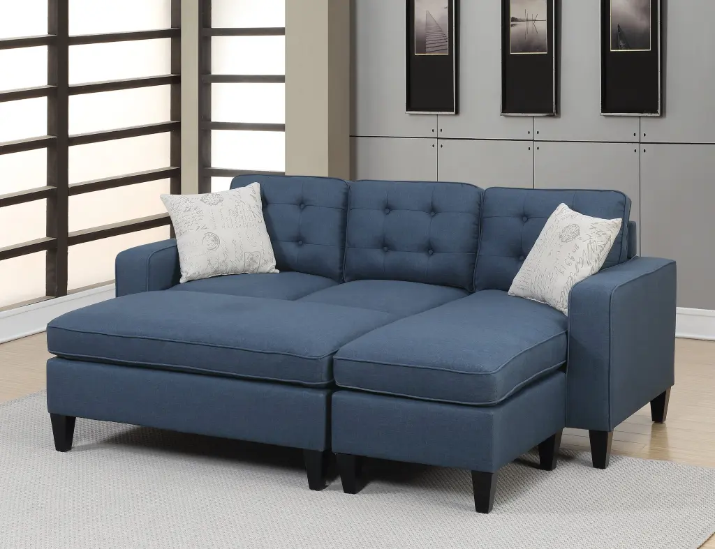 Reversible 3 Piece Sectional Sofa Set Navy Tufted Polyfiber Wood Legs kanepe