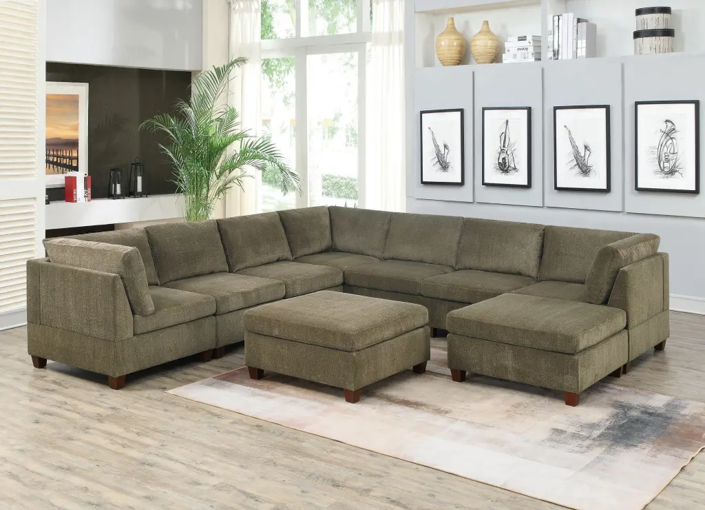 Tan Chenille 9-Piece Modular Sectional Sofa Set Living Room Corner kanepe