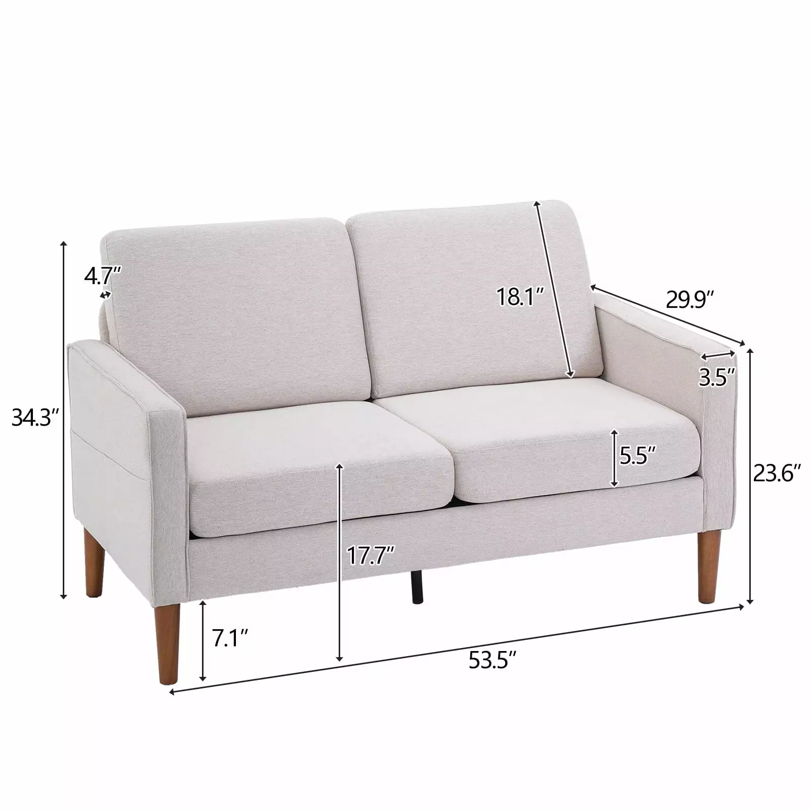 Linen Solid Wood Legs Double Seat Modular Sofa Creamy White Indoor Furniture Keyboarant