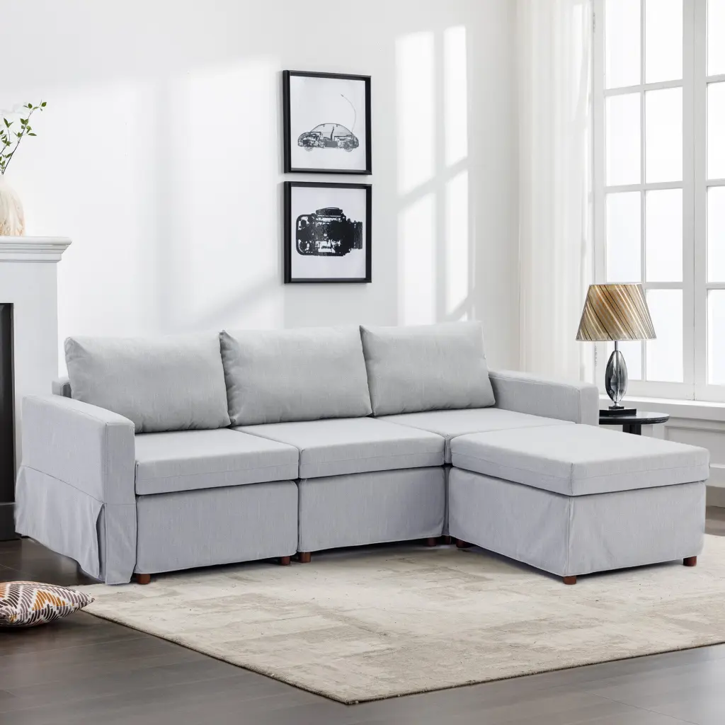 3 Seat Module Sectional Sofa Couch 1 Ottoman, Seat Cushion And Back lesscasa