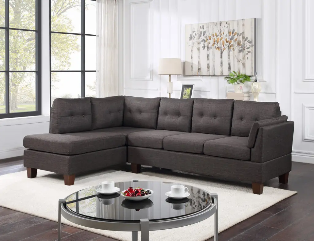 Dalia 97 Inch Dark Gray Linen Modern Sectional Sofa Left Facing Chaise lilola home