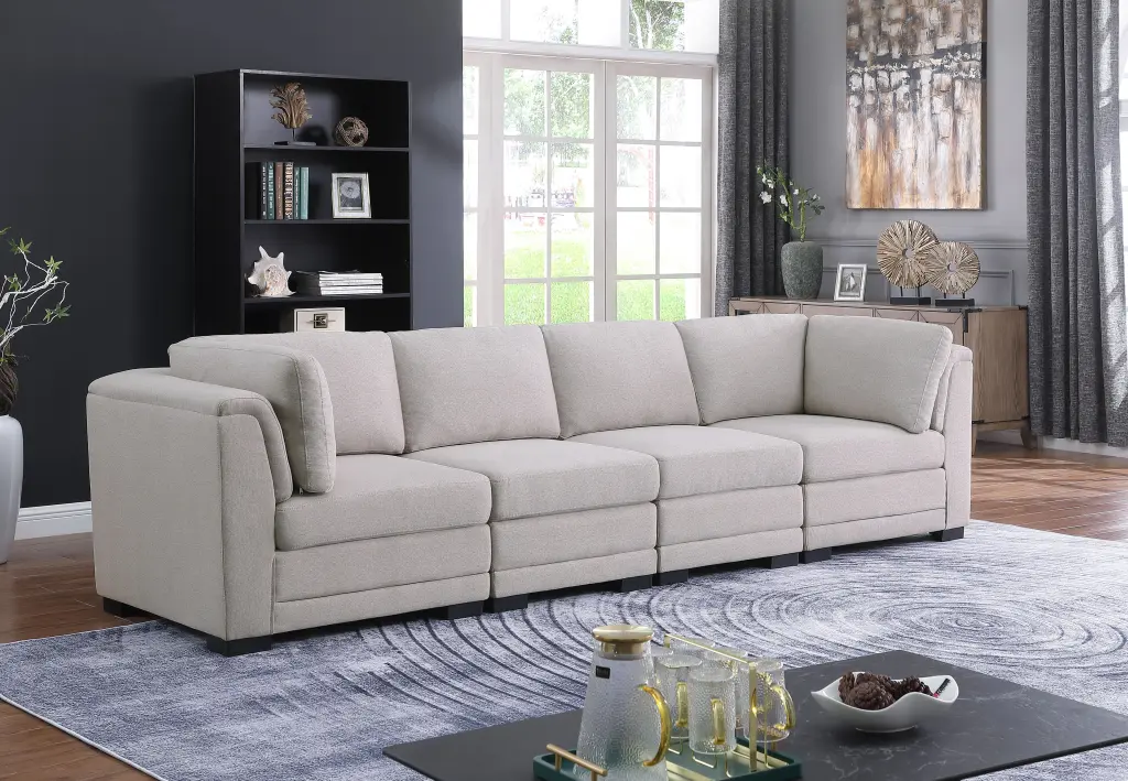 Kristin 121.5" Light Gray Linen Fabric 4-Seater Modular Sofa lilola home