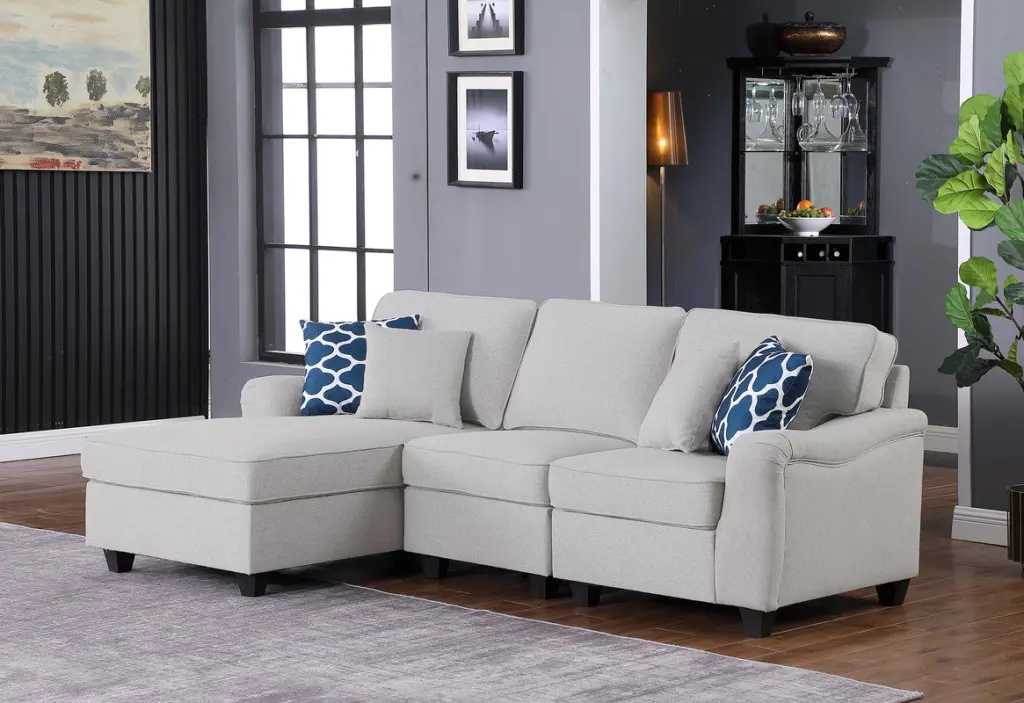 Leo 93 Inch Light Gray Linen 3Pc Sectional Sofa Chaise Modern Living Room Set lilola home