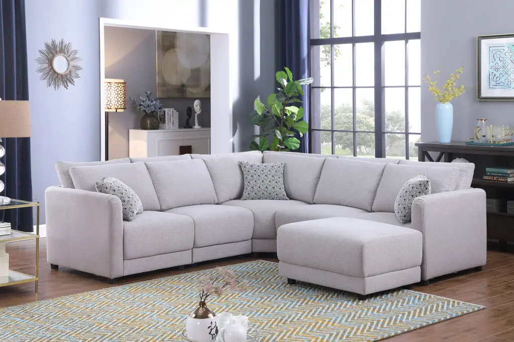 Penelope 94.5 Inch Light Gray Linen Fabric Reversible L Influence Sectional Sofa Living Room lilola home