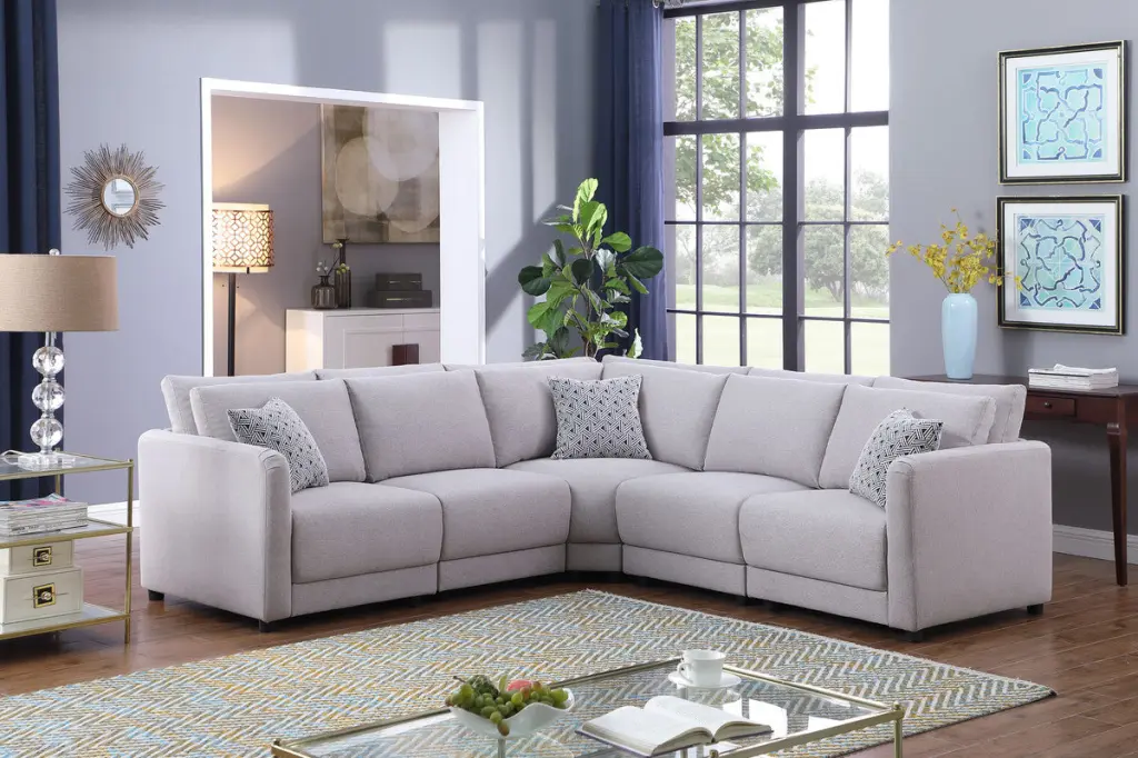 Penelope Light Gray Linen Fabric Reversible L Influence Sectional Sofa Chaise lilola home