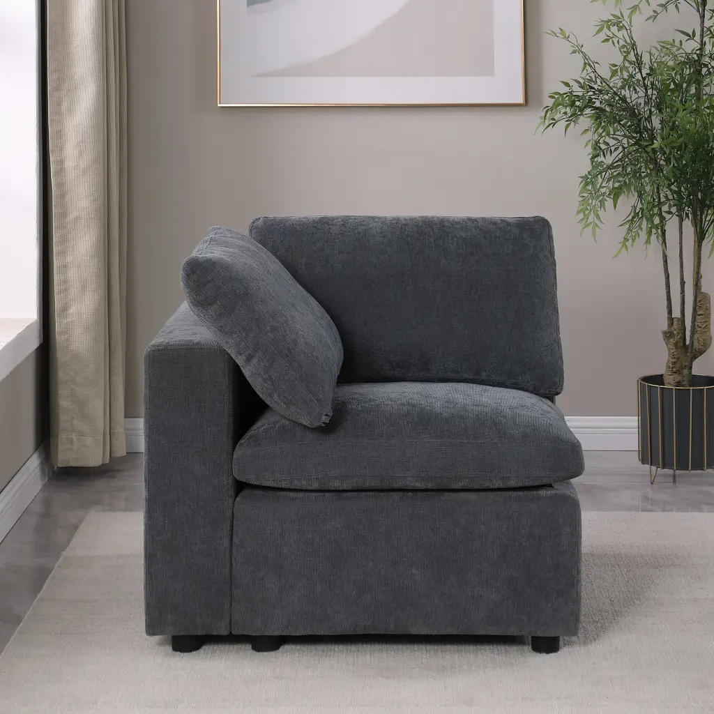 Modular Sectional Sofa Set Left Facing Armchair Grey Chenille meiting furniture
