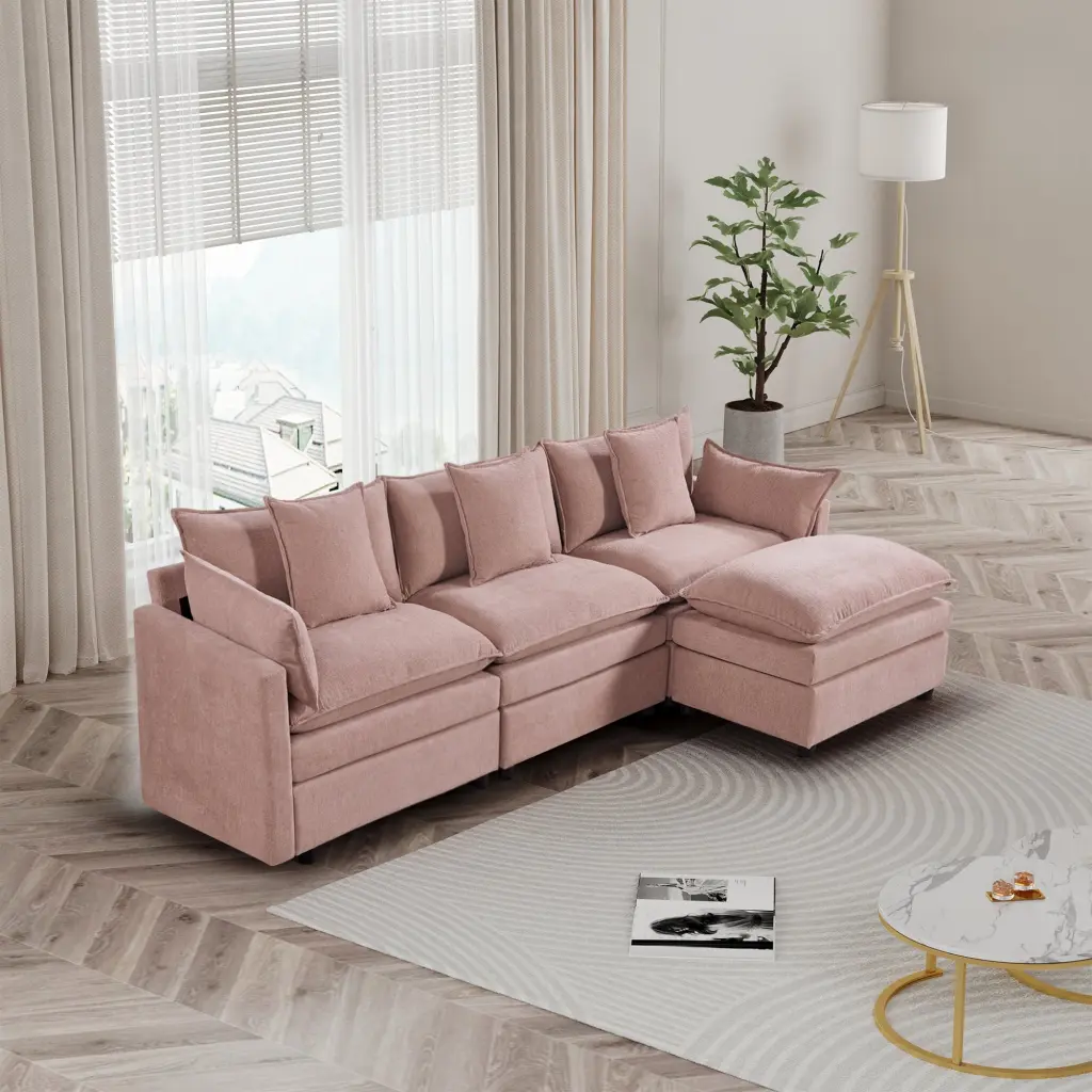 108.66 Inch Modern Chenille L Shaped Sectional Sofa Convertible Chaise Lounge mi shangou