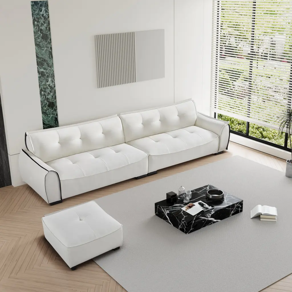 137.80 Inch Chenille Sofa 4 Seater Modern Sofa Couch Ottoman Comfy Upholstered Living Room Furniture mi shangou