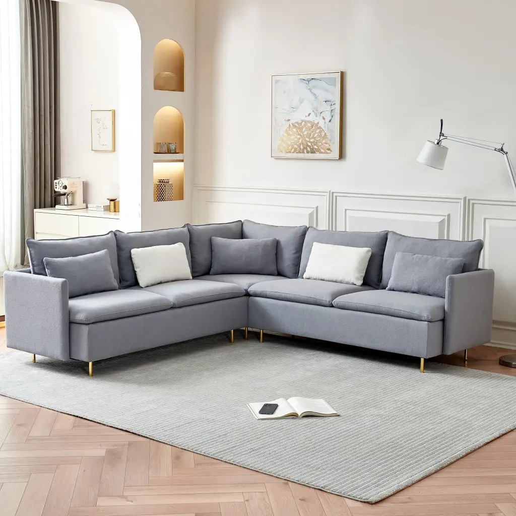 92 Inch Teddy Fabric Modern Corner Sectional Sofa Substantial Pillows modasi