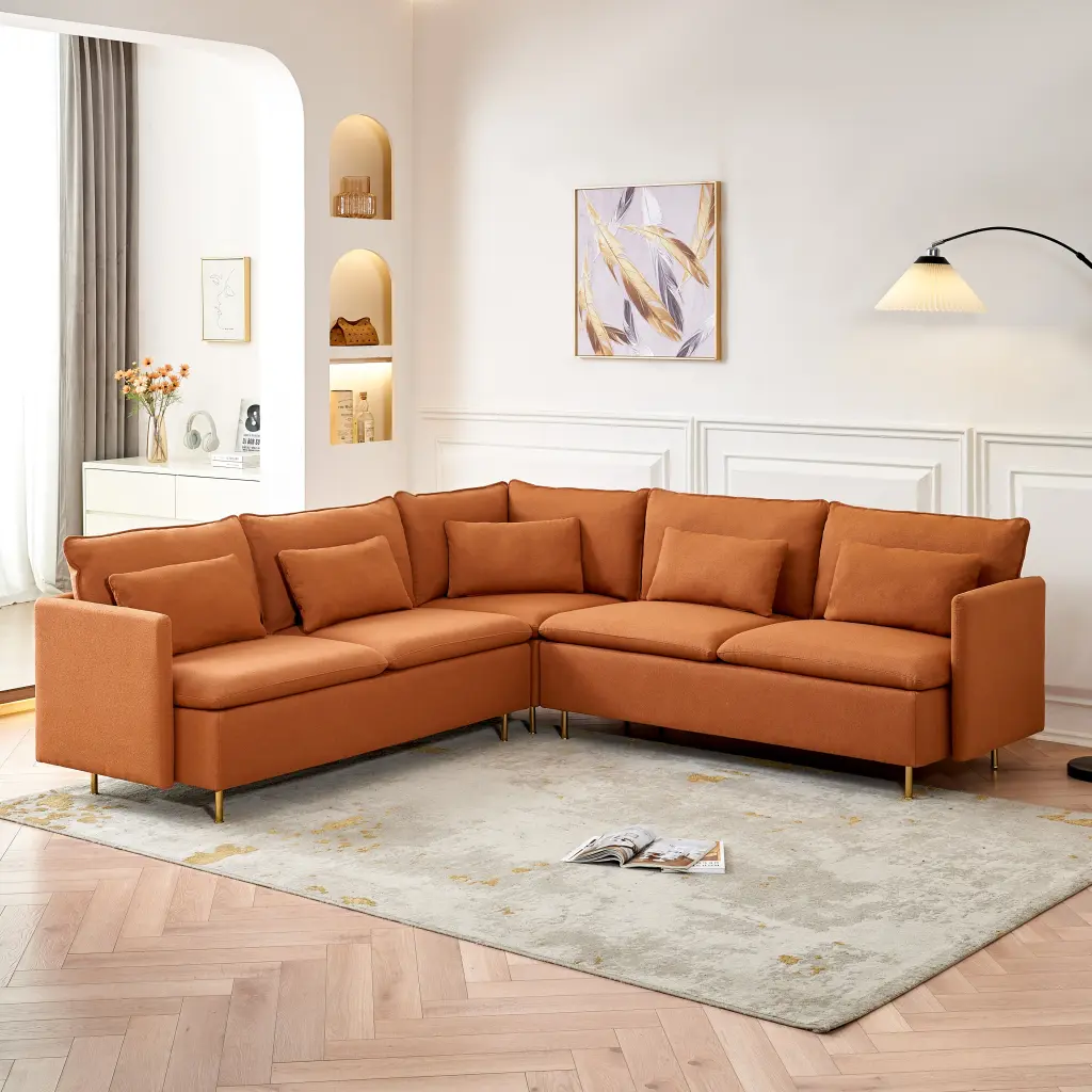 92 Inch Teddy Fabric Sofa Modern Corner Sectional Sofa Substantial Pillows modasi