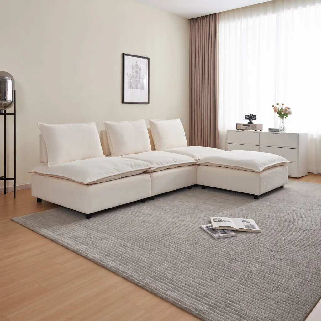 Modern Armless L Shaped Sectional Sofa Couch Ottoman Modular Design Living Room modasi