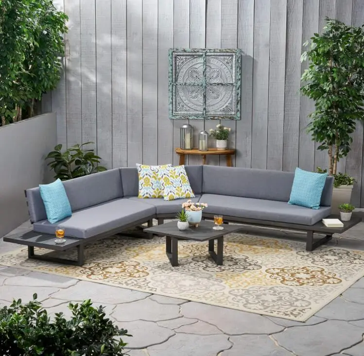 Mirabelle 5 Seater Sectional Sofa Set Cushions Dark Gray Chenille Fabric nh-gardenpara