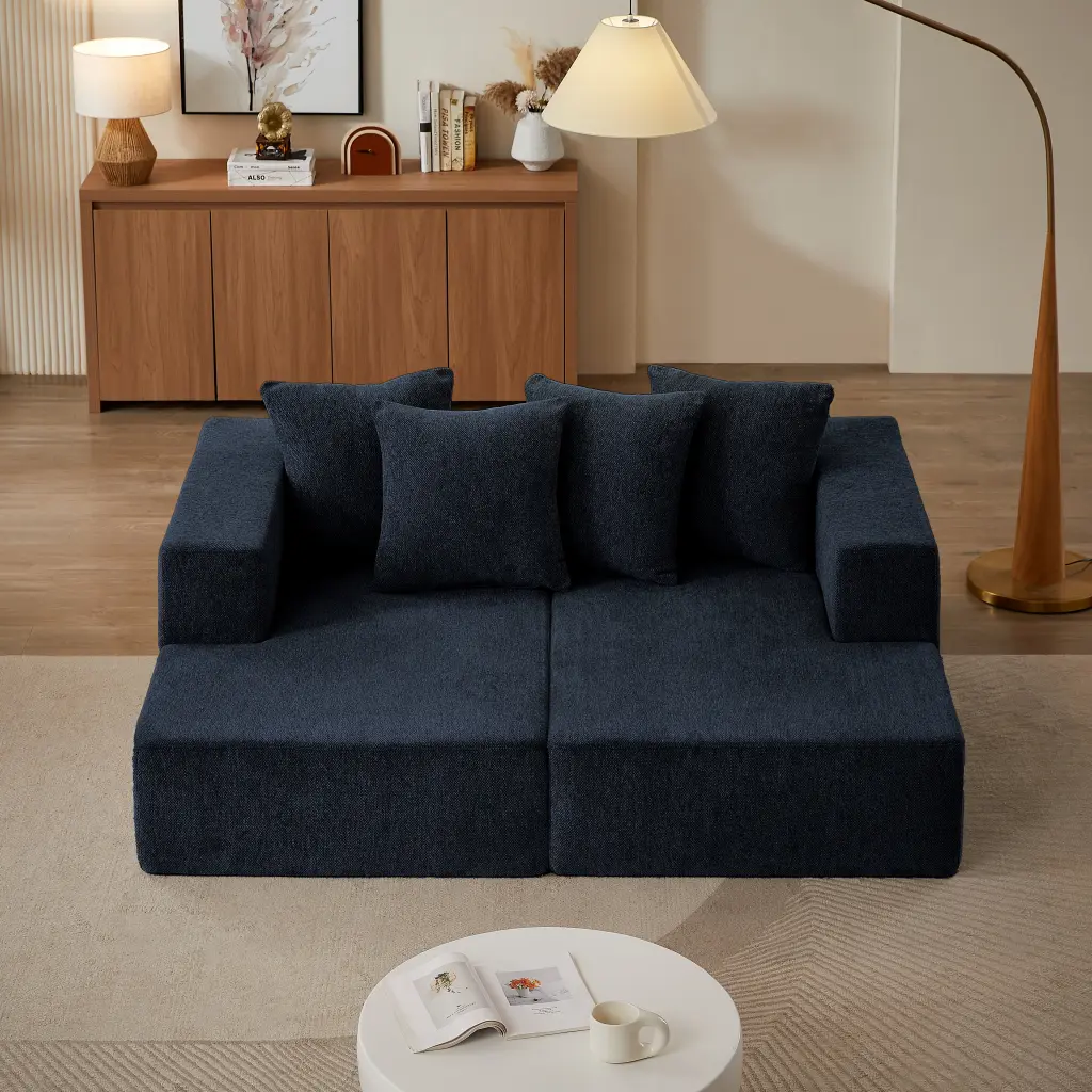 Chenille Sectional Sofa Modern Upholstered Chaise Plush Seating normicore