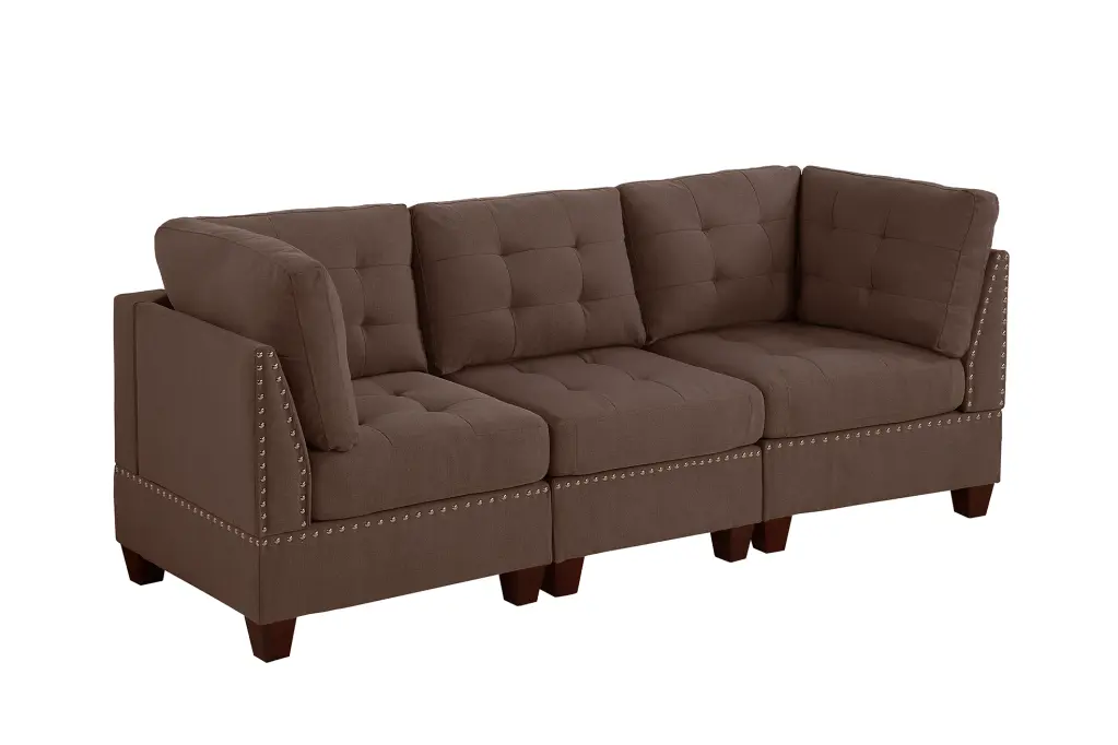 Modular 3 Piece Sectional Sofa Set Black Coffee Fabric poundex