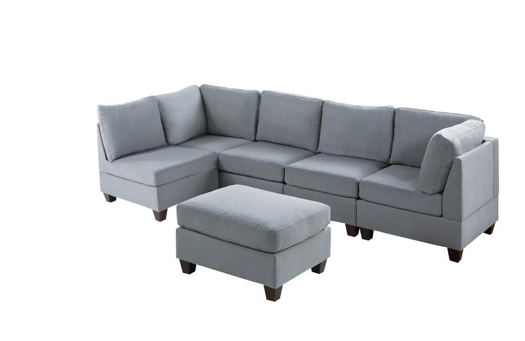 Modular Set 6Pc Gray Fabric Living Room Sectional Sofa poundex