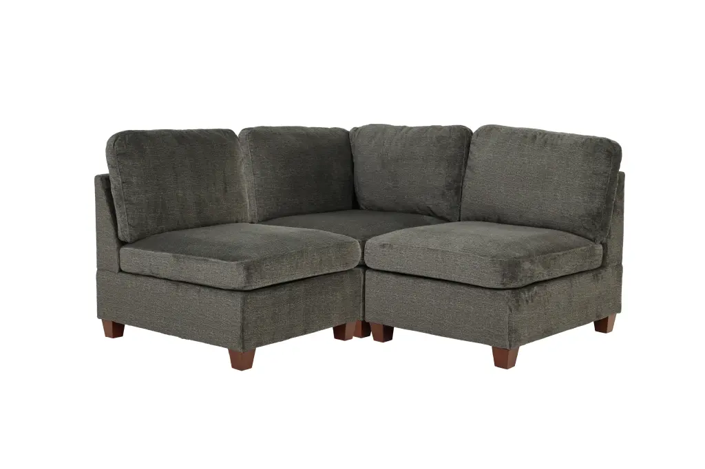 Modular Set 3 Piece Gray Pillow Back L Shaped Chenille Sectional Sofa poundex
