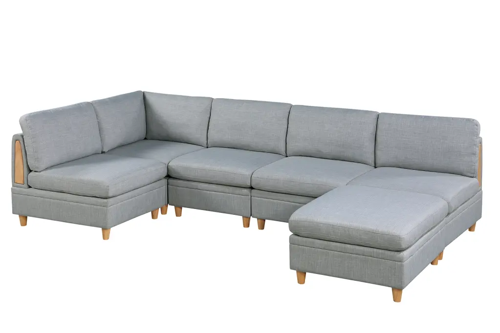Modular Set 6 Piece Light Gray Fabric Living Room Sectional Sofa poundex