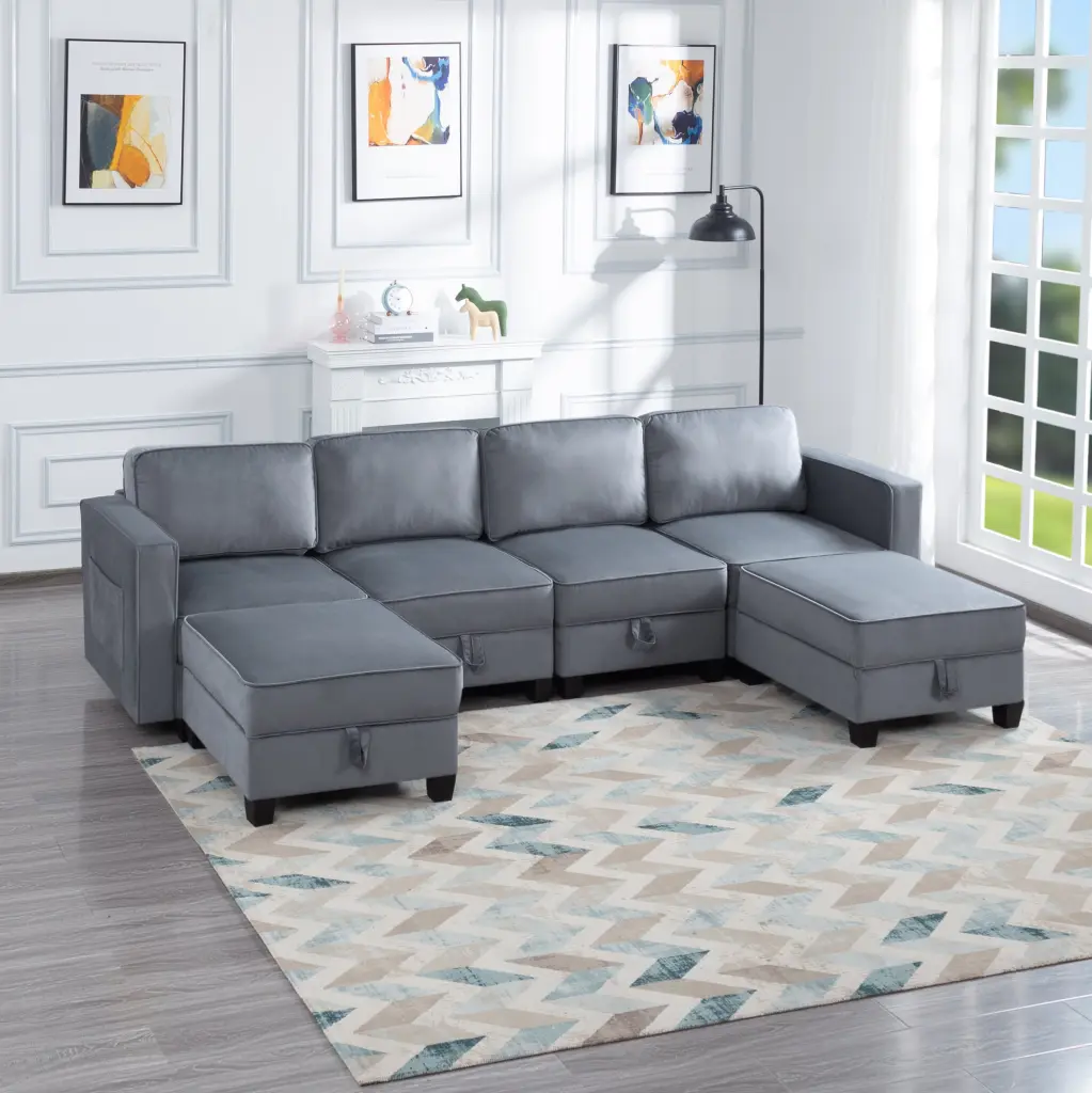 116 Inch Square Arm Sectional Sofa Dark Gray Velvet W223S00400 relax lounge