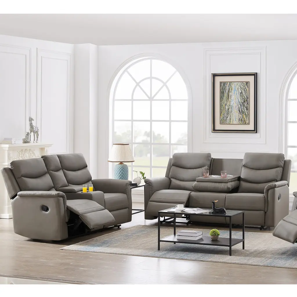 Motion Sofa 3 2 Seater Grey PU Leather 5 Seat Sectional relax lounge