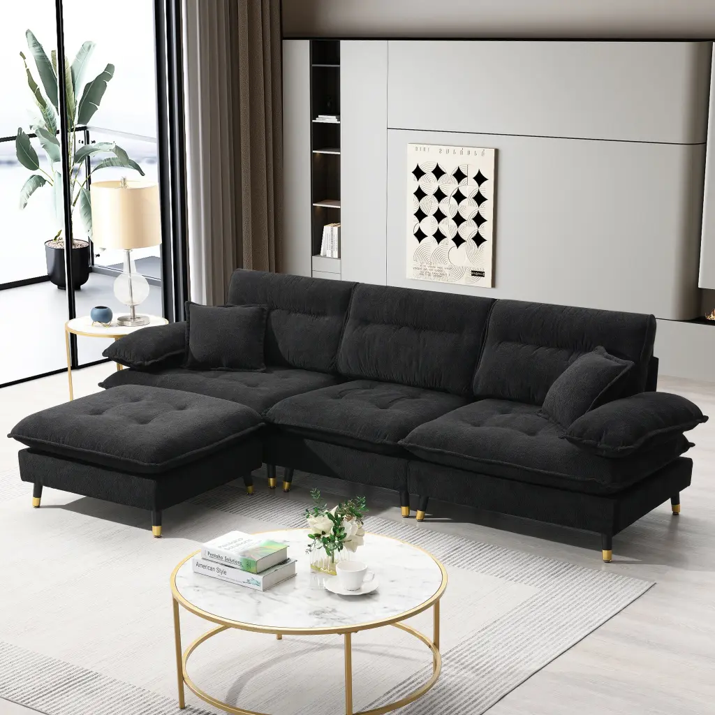 106x66.5 Inch L Influenced Convertible Sectional Sofa 4 Seat Tufted Couch Set rnb