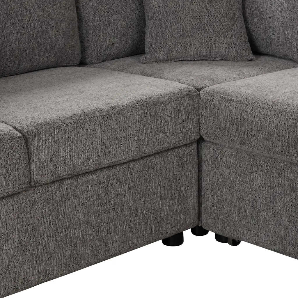 108.6 Inch U Shaped Sectional Sofa Pull Out Sofa Bed Two USB Ports rnb