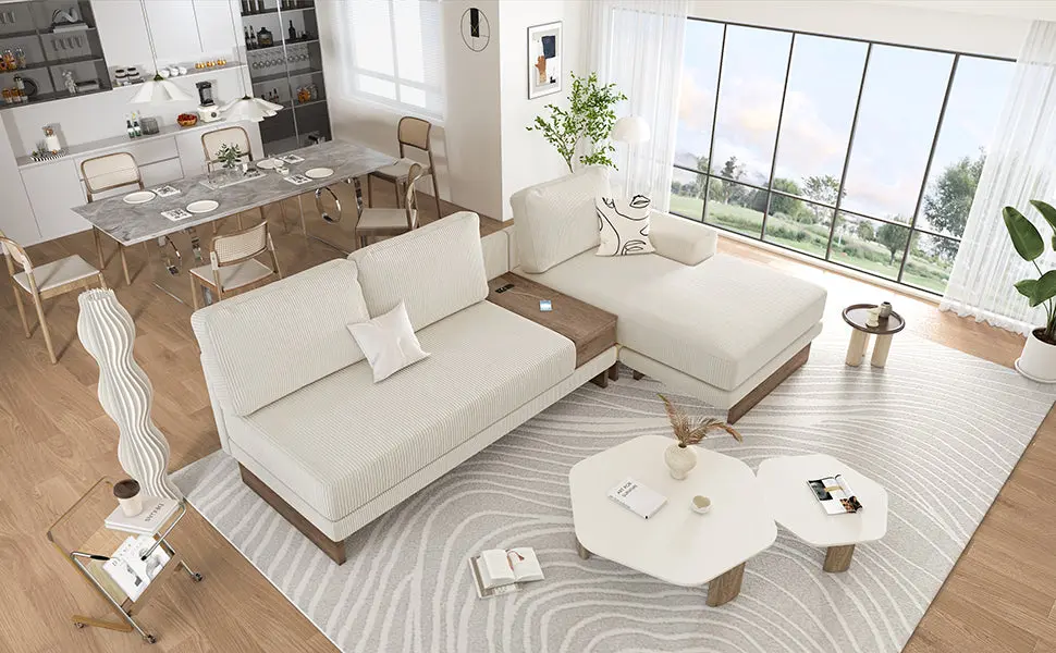 114 Inch Influenced Sectional Sofa USB Ports and Power Outlets rnb