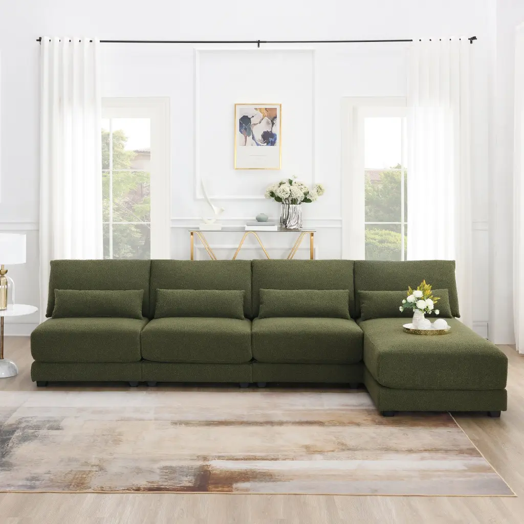 120x61 Inch Oversized Deep Seat Sectional Sofa Reversible Chaise Loop Fabric rnb