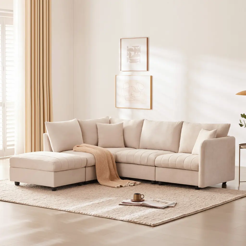 89 X 79 Inch Modern Sectional Sofa Vertical Stripes 2 Pillows 5 Seat Couch rnb