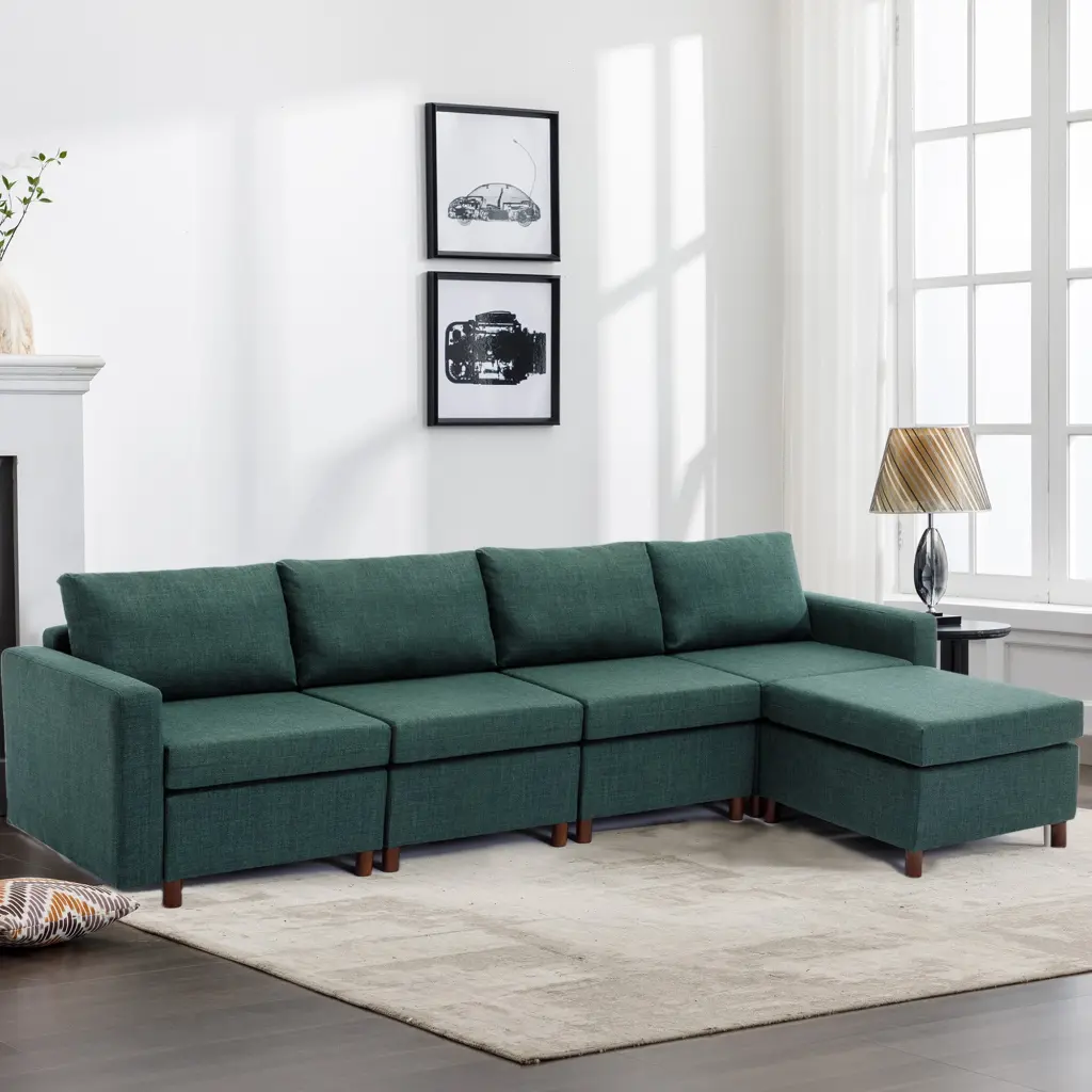 4 Seat Modular Sectional Sofa Ottoman Living Room rnb