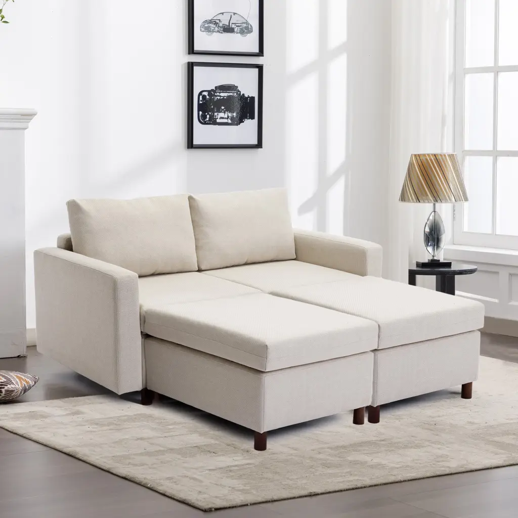 2 Seat Module Sectional Sofa Couch 2 Ottoman Living Room Comfortable Modern Design rnb