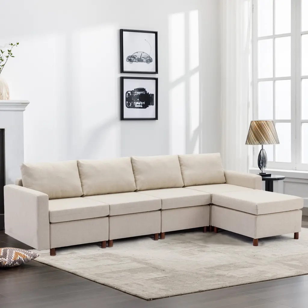 4 Seat Module Sectional Sofa Couch 1 Ottoman Living Room Comfortable rnb