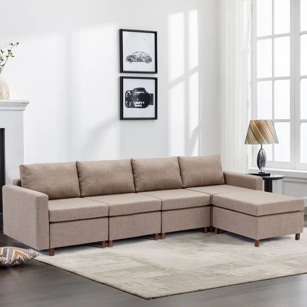 4 Seat Module Sectional Sofa Couch 1 Ottoman Living Room rnb