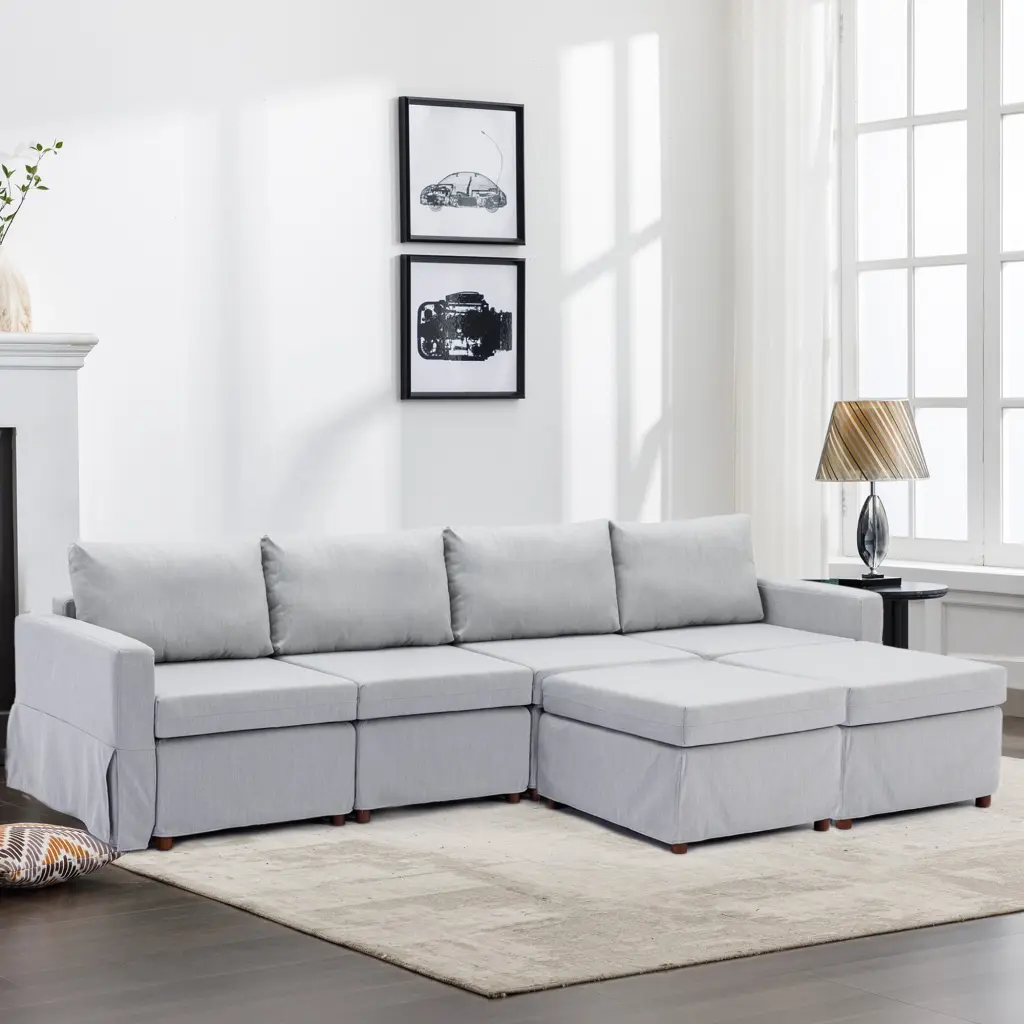4 Seat Module Sectional Sofa Couch 2 Ottomans Seat and Back Cushions rnb